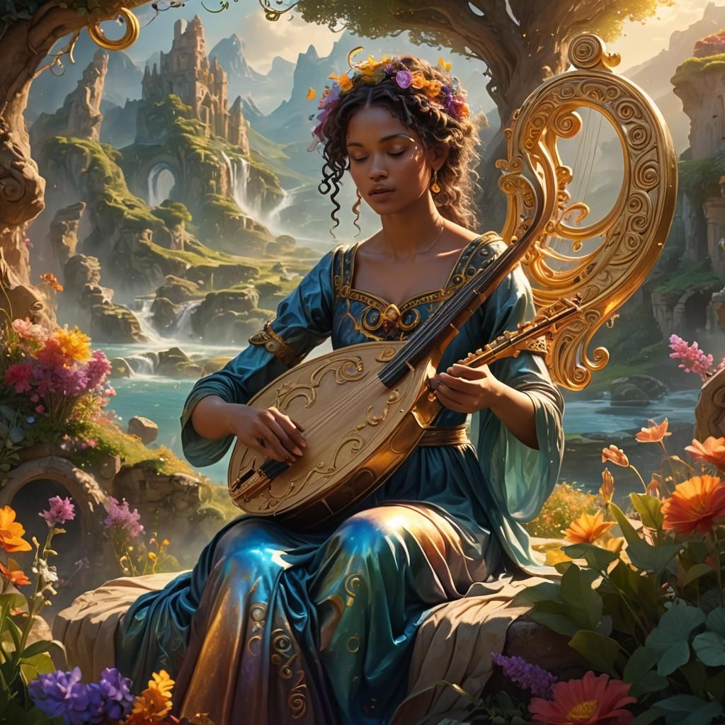 Muse Clio Recites Poem in Mythical Landscape