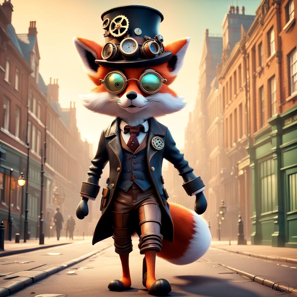 Steampunk Fox Boy Walks Through London in 3D Art