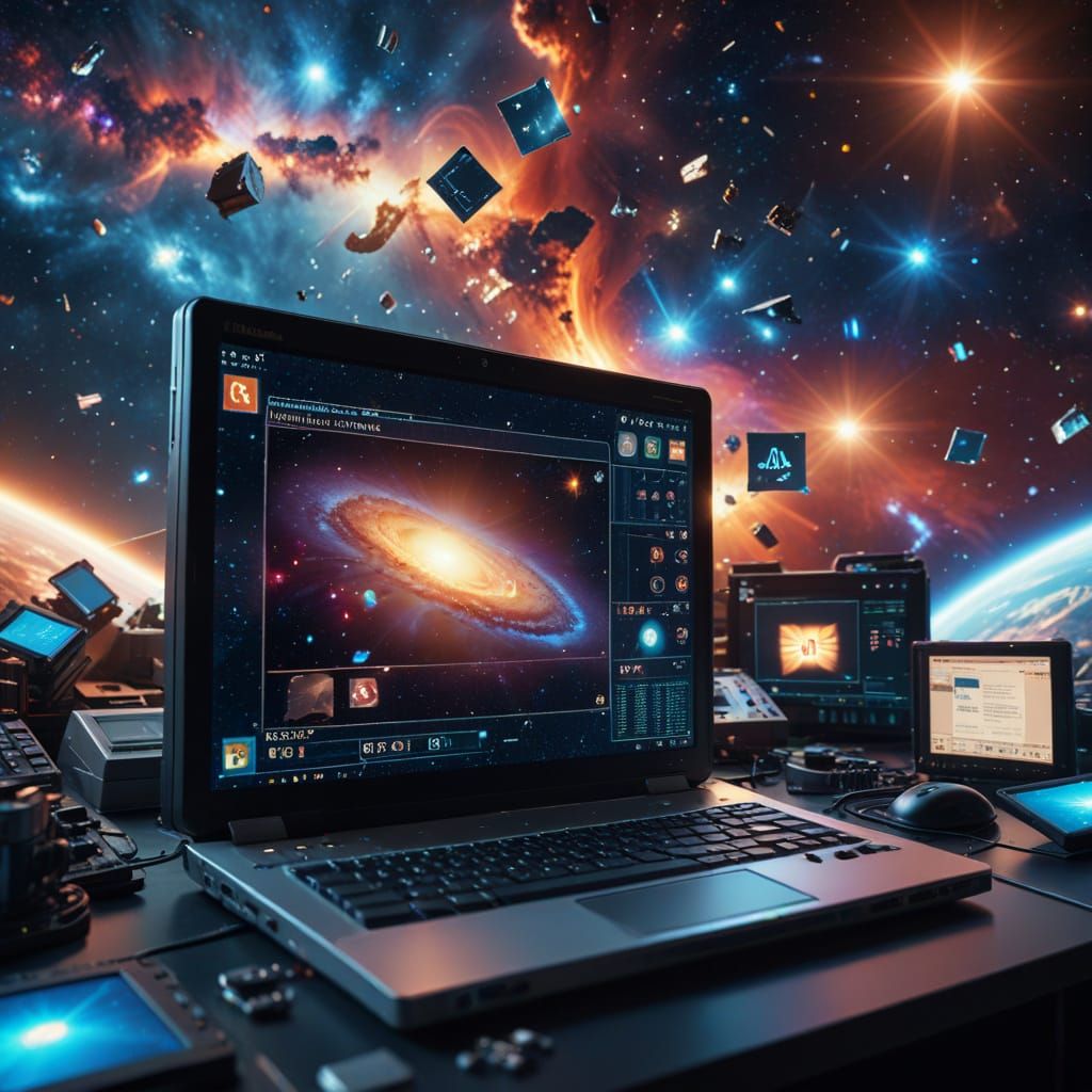 Photorealistic Windows 98 Computer in Outer Space