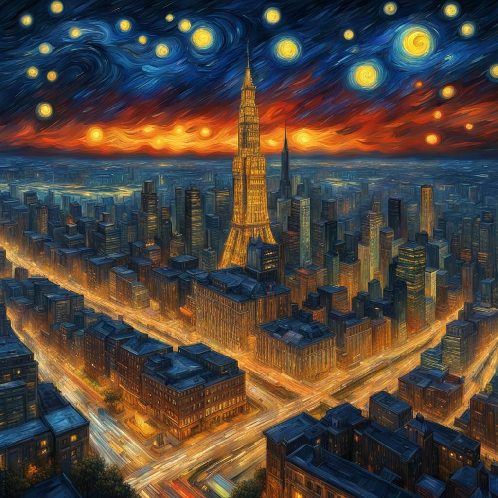 Modern City as Van Gogh Starry Night