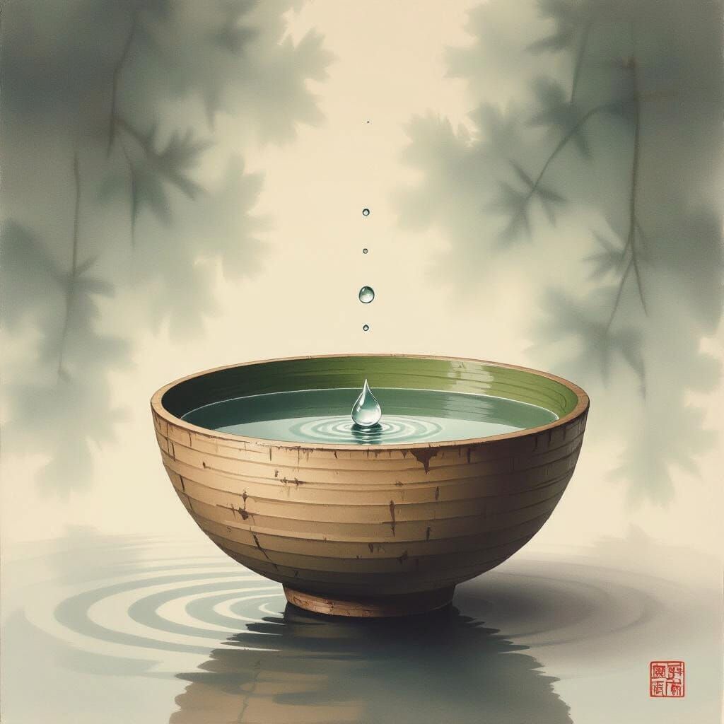 Yam Leaf Vessel with Water Droplet in Yamato-e Style
