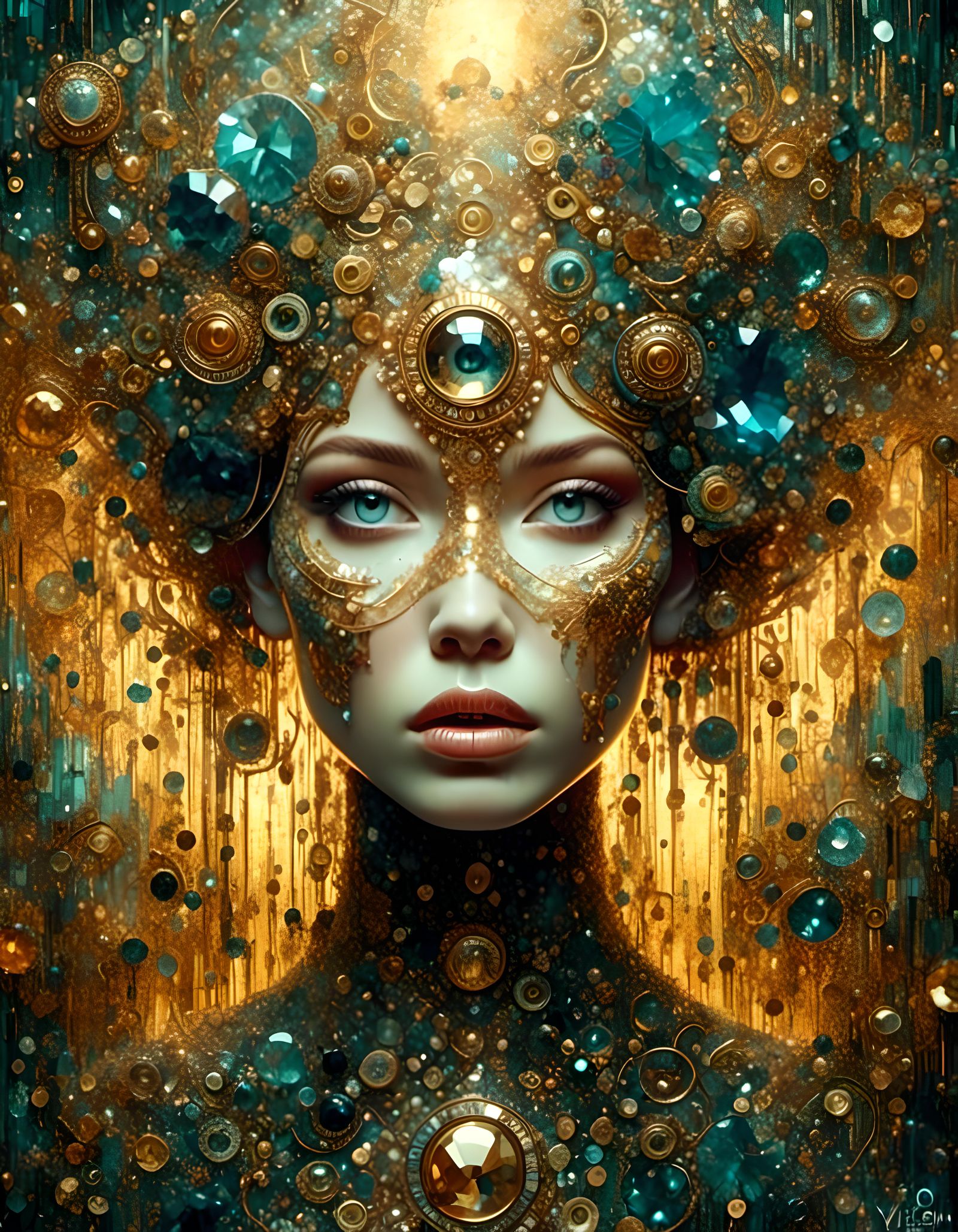 Crystal Mosaic Portrait in Art Nouveau Style