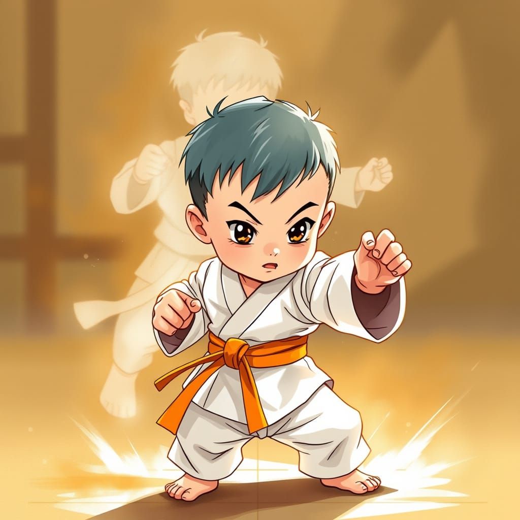 Karate Master in Training: Anime-Inspired Portrait of Perfec...