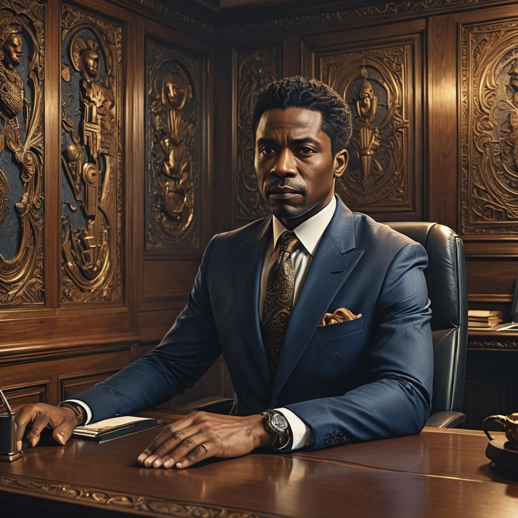 African American Businessman in Corner Office