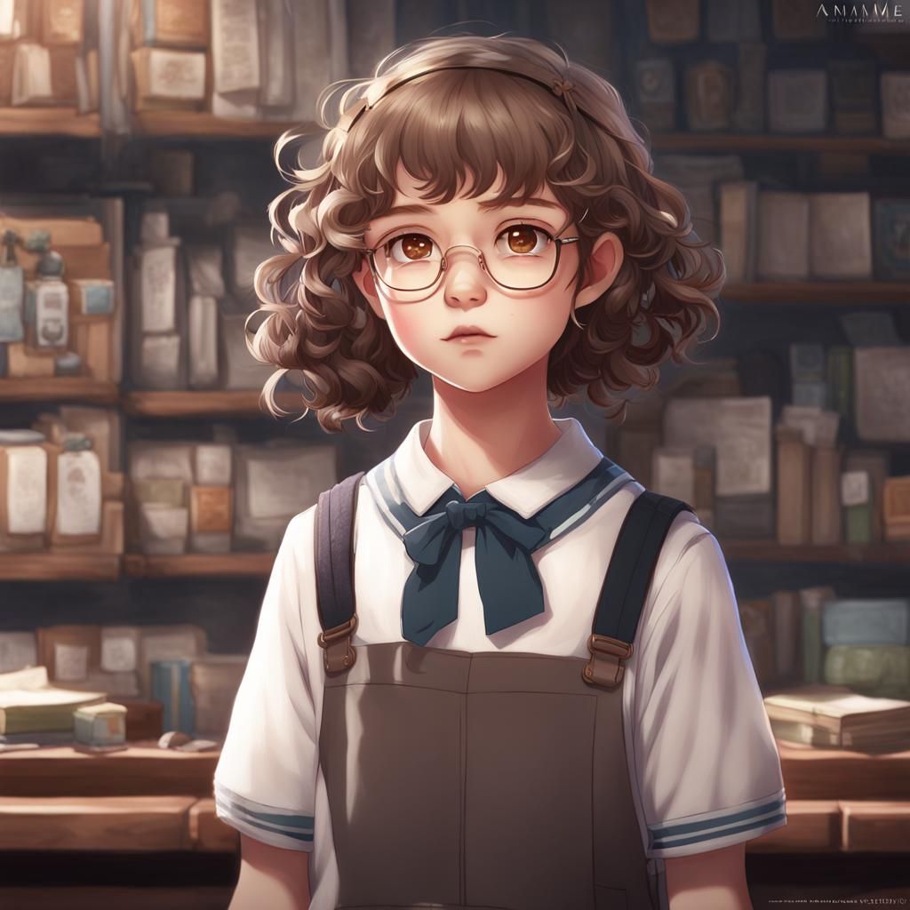 Anime Girl with Curly Hair in 3D Style