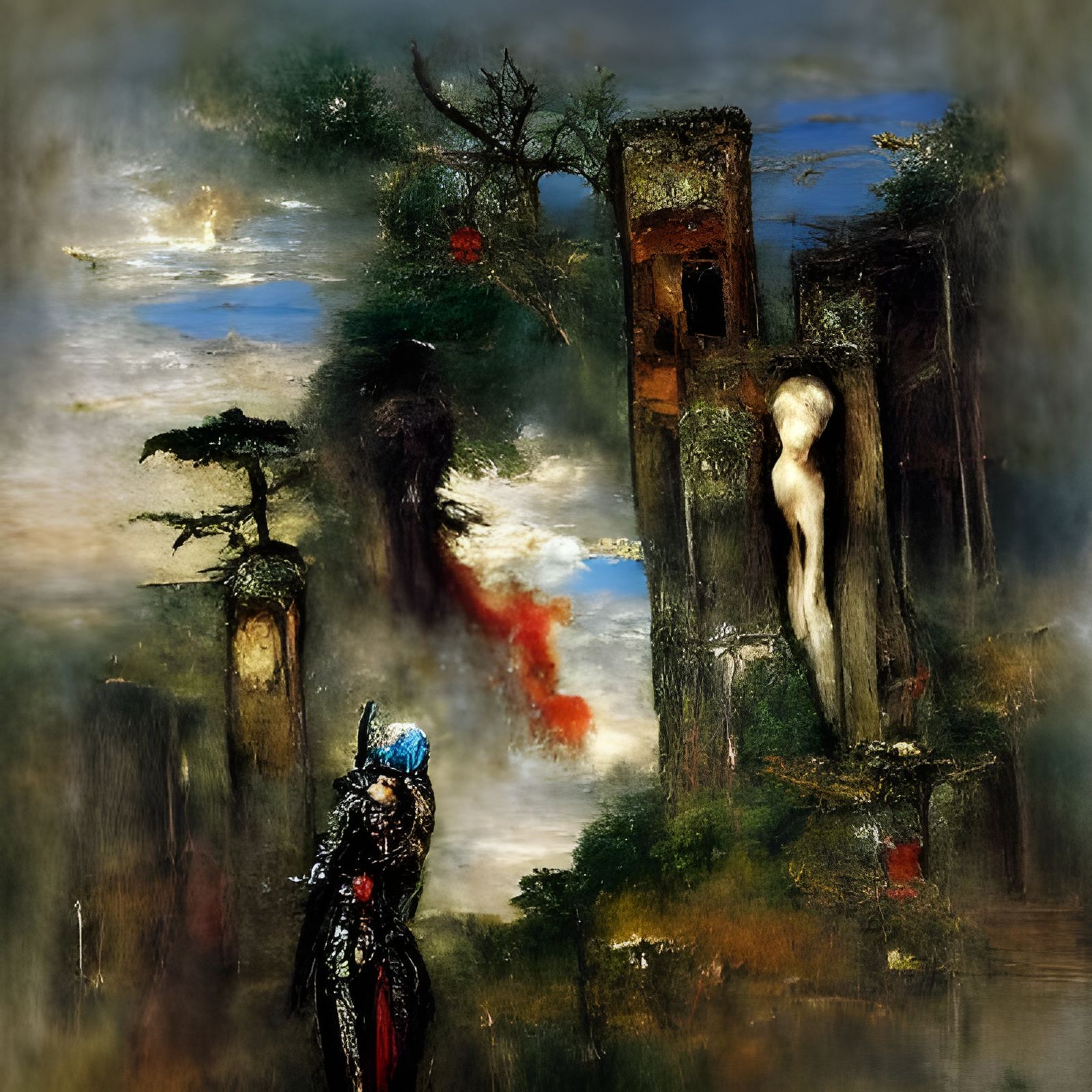 Symbolist Silhouette: A Dark Figure in the Forest