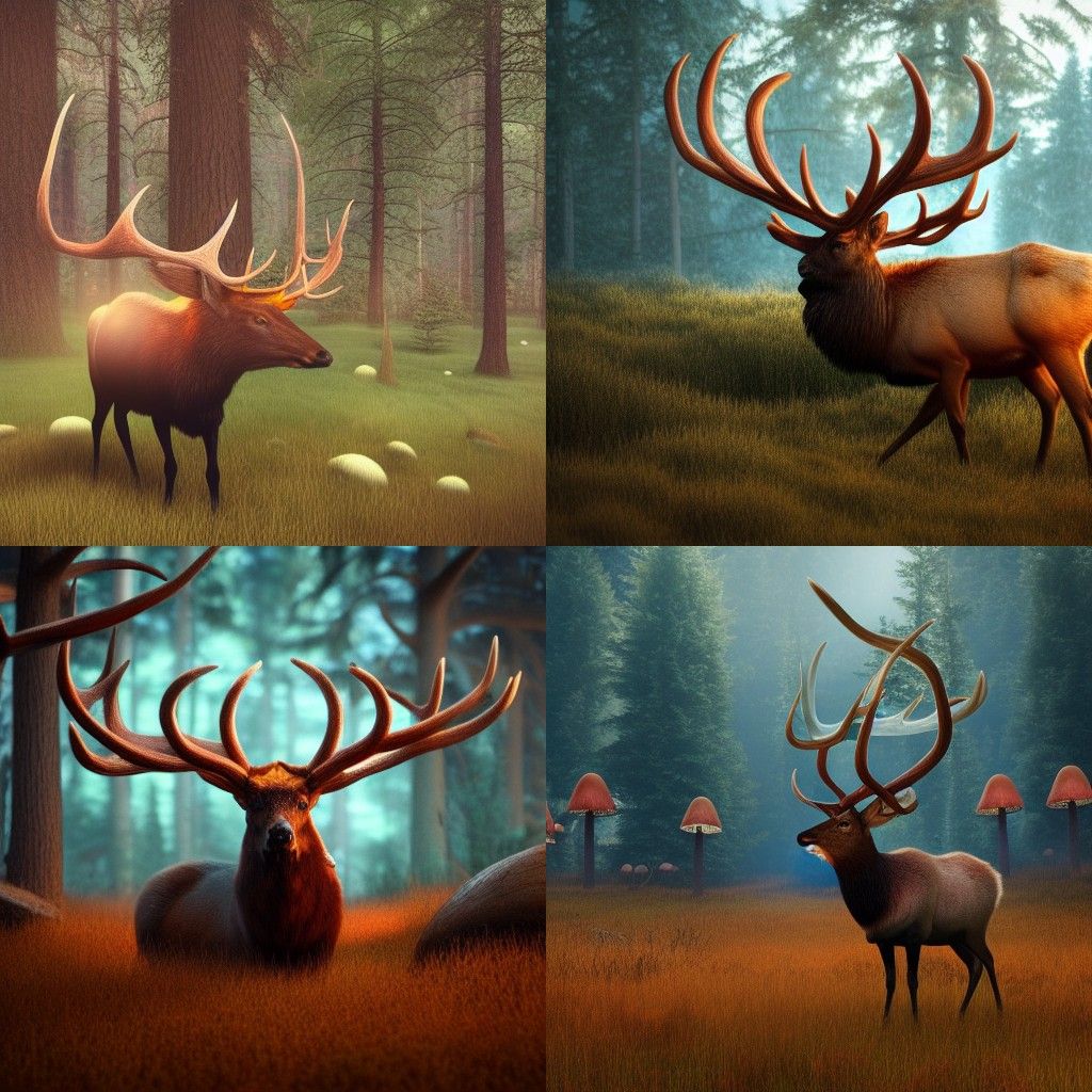 Mystical Elk with Mushroom Antlers in Anime Style