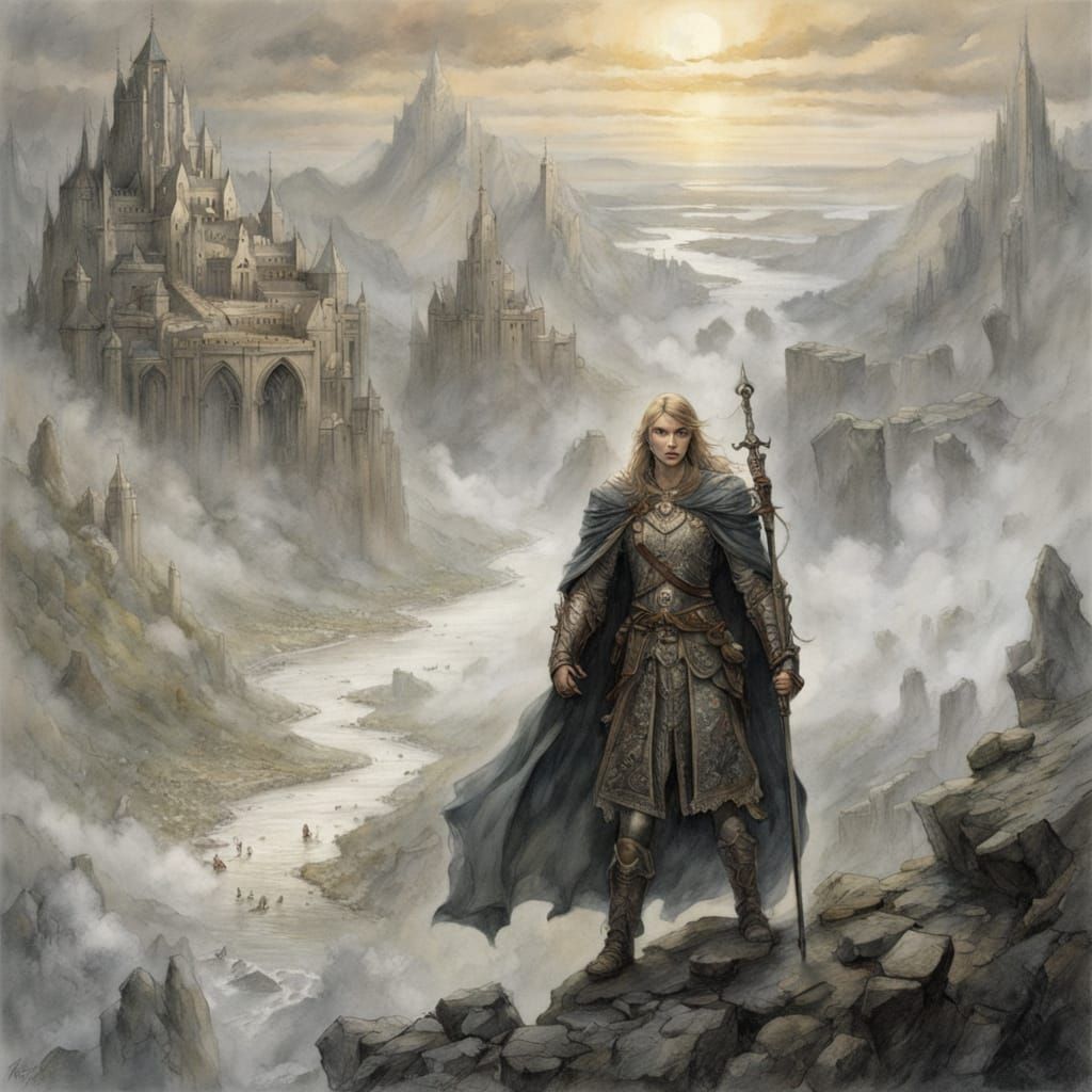 Ethereal Fantasy Warrior in Embroidered Cloak