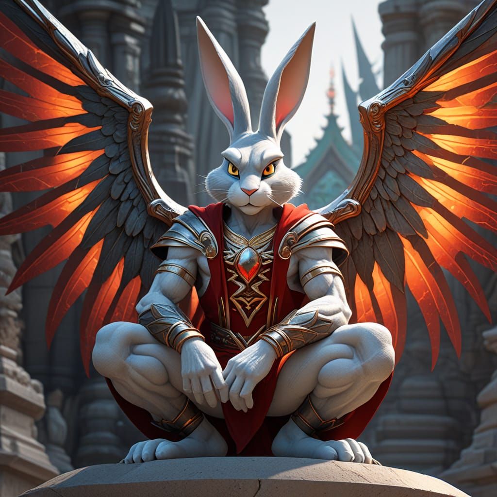 Surreal Devil Bugs Bunny Portrait in Triadic Colors