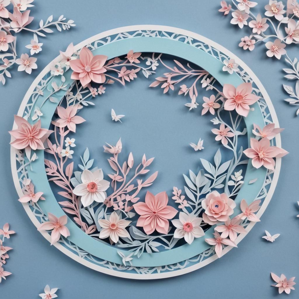 Kirigami style of an oval frame filled with various flowers