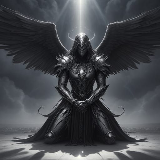 Dark Metal Fallen Angel in Divine Light