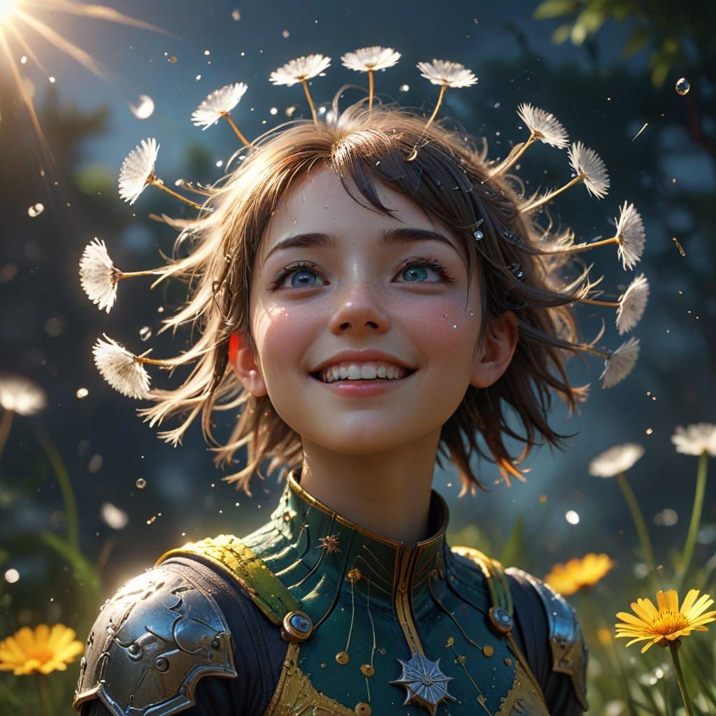 Joyful Dandelion in Hyper-Realistic Anime Style