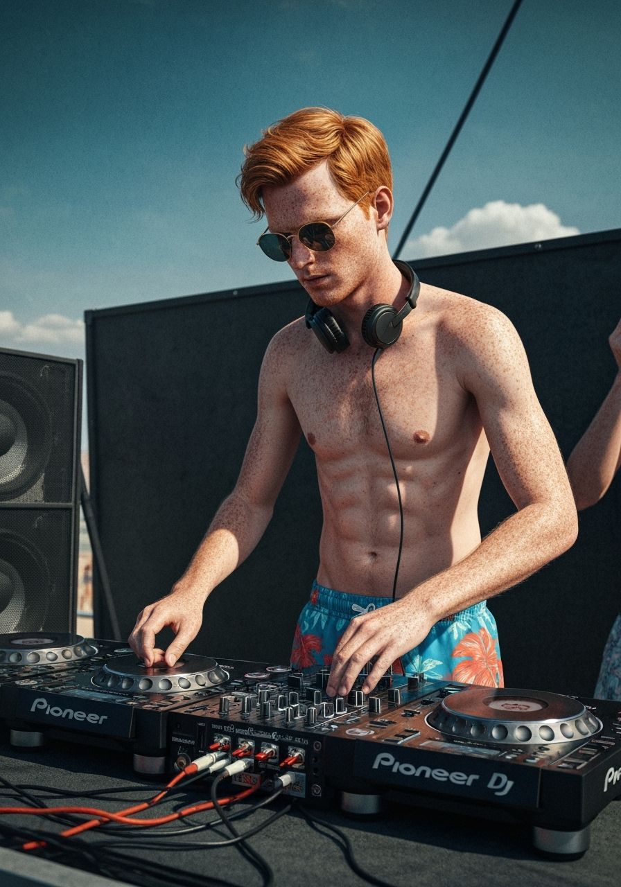 Ginger DJ Spins Records at Beach Festival