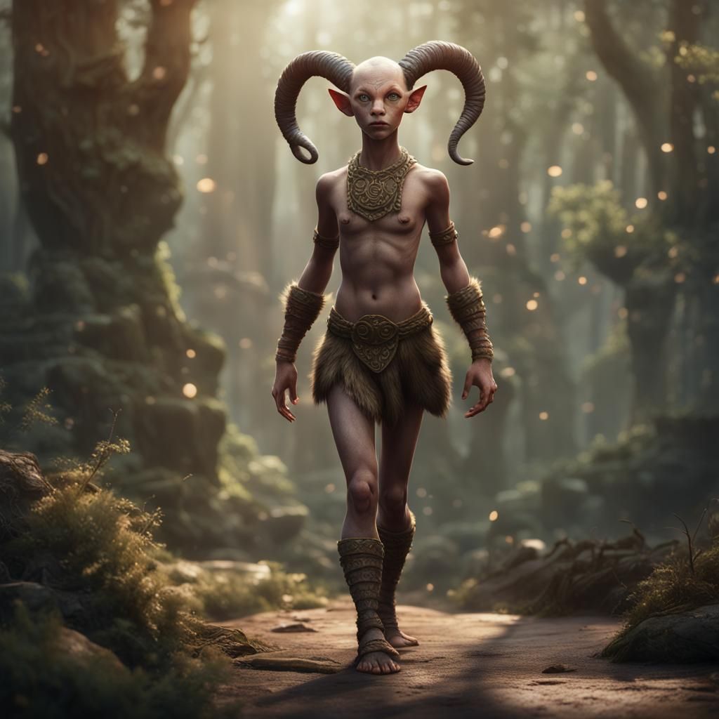 Hairless Satyr Girl in Detailed Fantasy Art