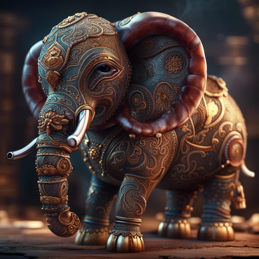Elephant Tobacco Pipe: Detailed Matte Painting