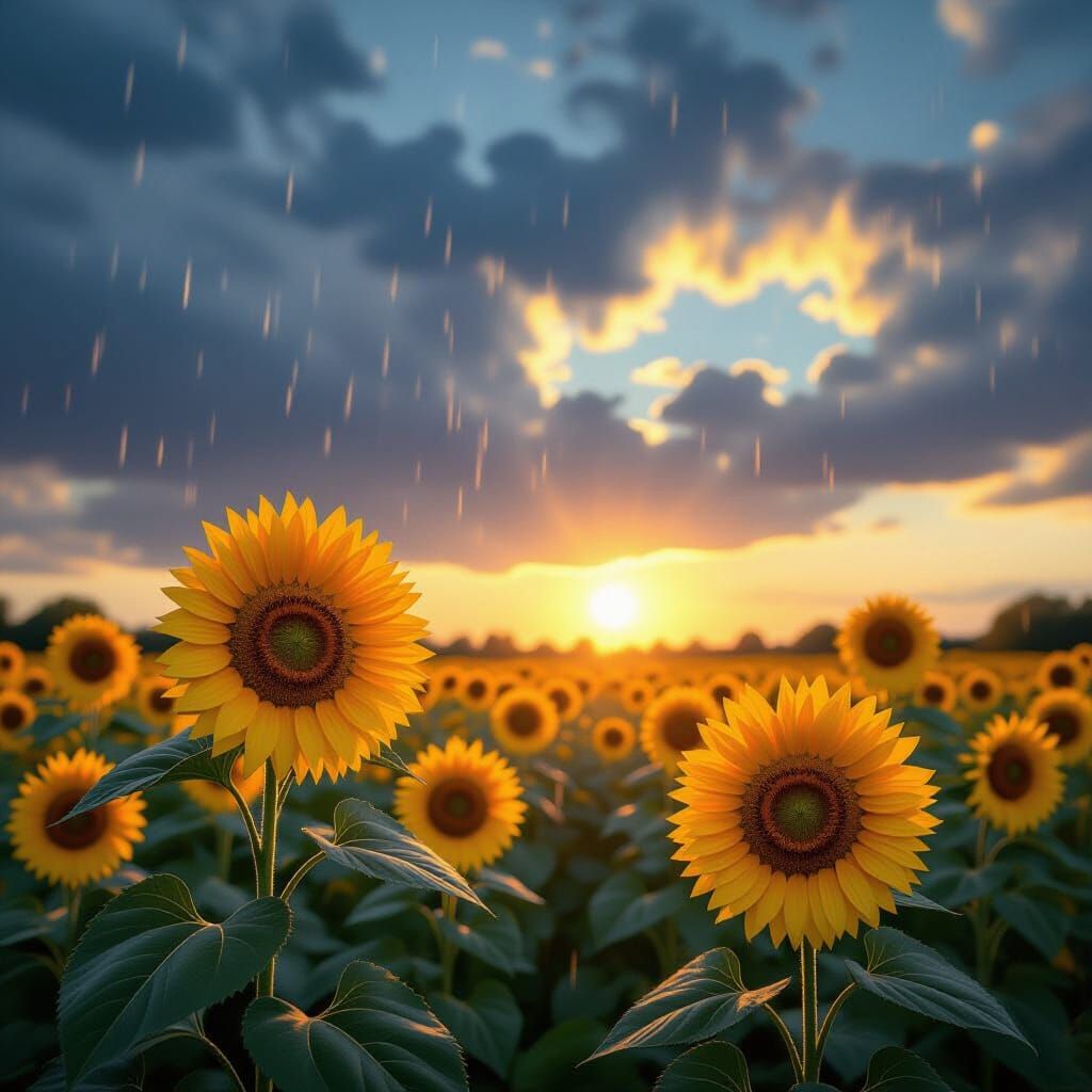 Sunflowers Embrace Summer Rain: A Hyperrealistic Artstation ...