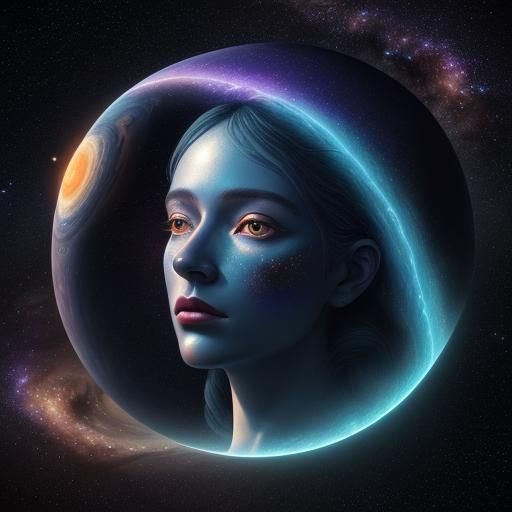 Surreal Girl's Face Composed of Solar System Elements