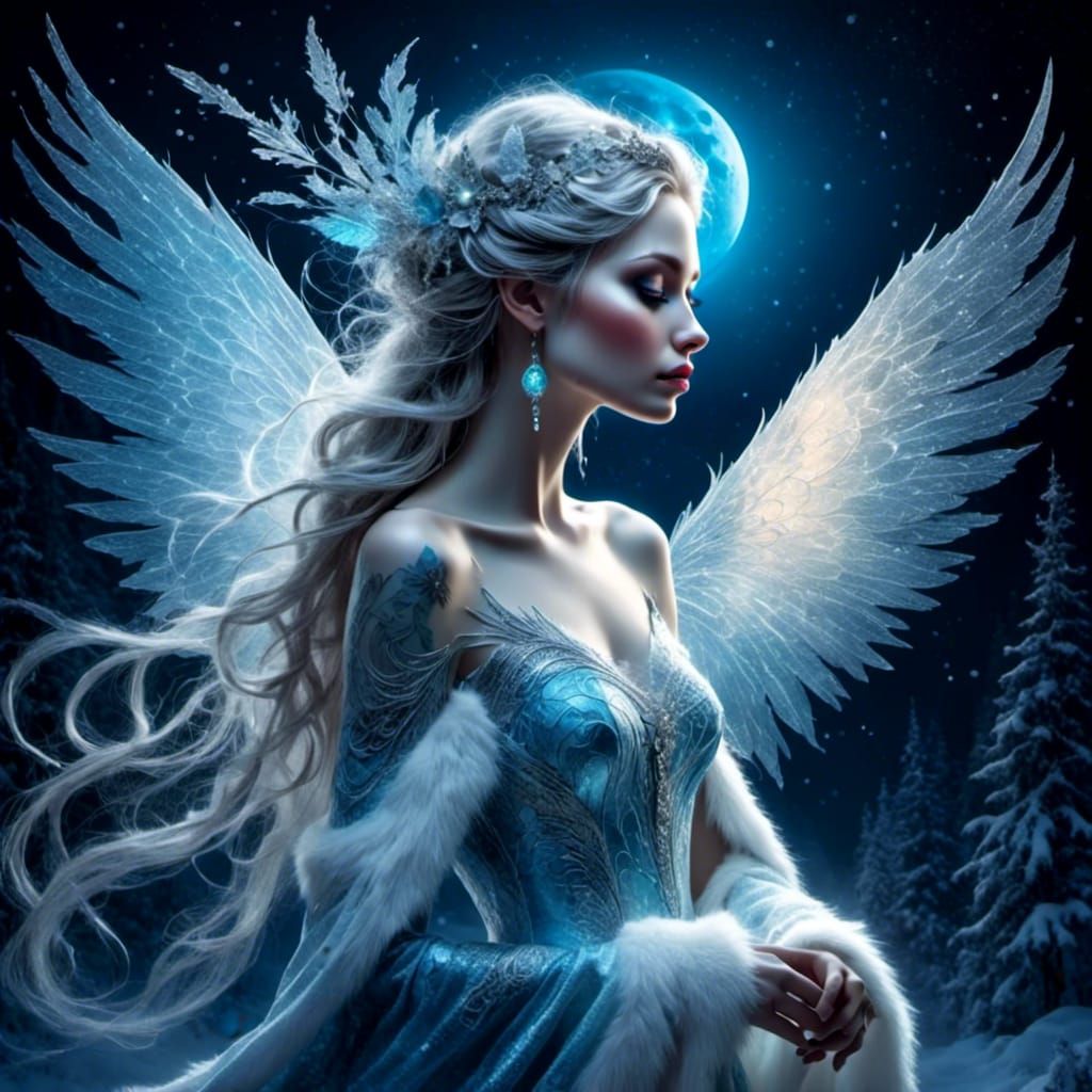 Winter Fairy with Luminous Wings Illustration