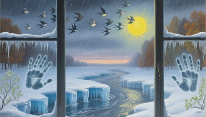 Surreal Autumn to Winter Transition Oil Painting