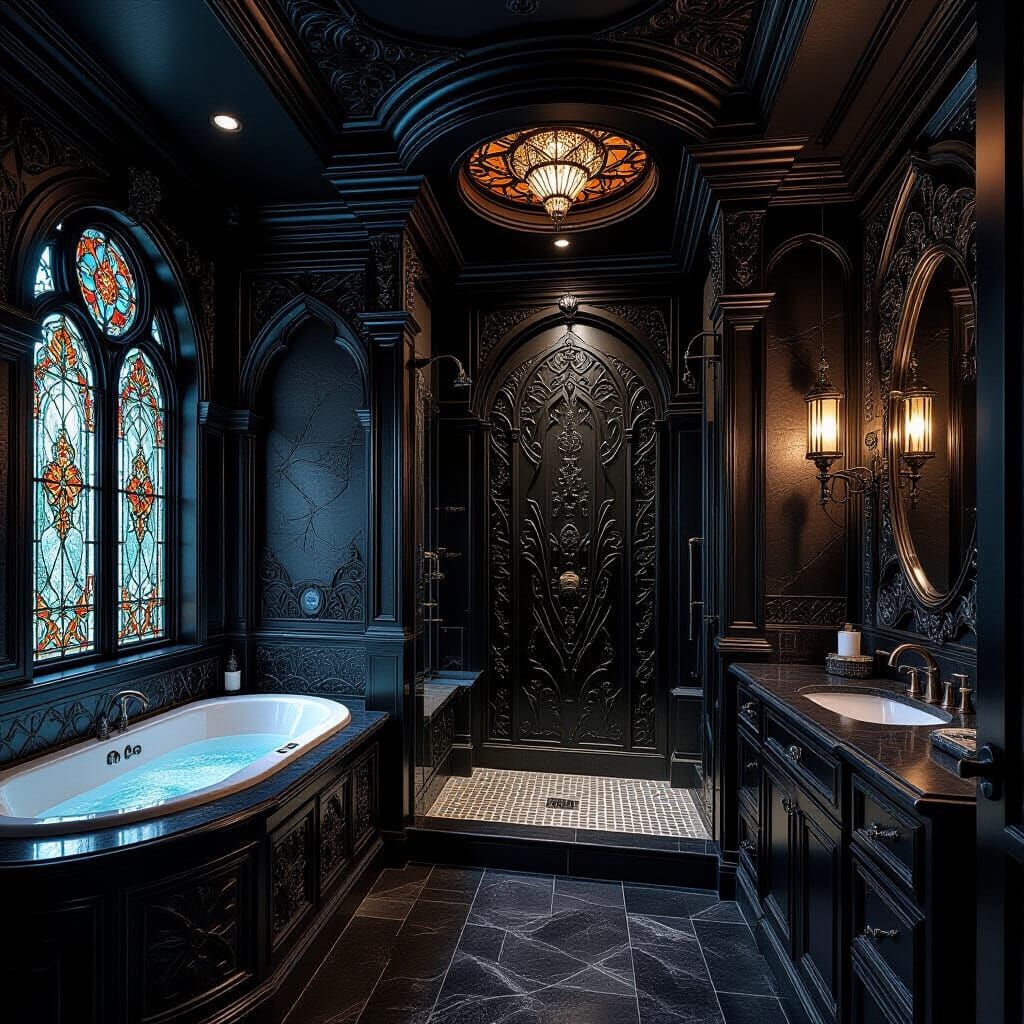 Gothic Shower in Modern Master Bathroom