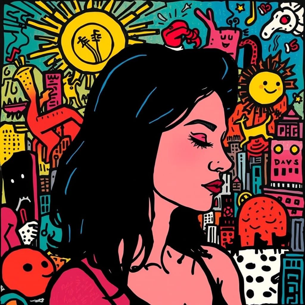 Surreal Woman Lost in Vibrant Dreamscapes