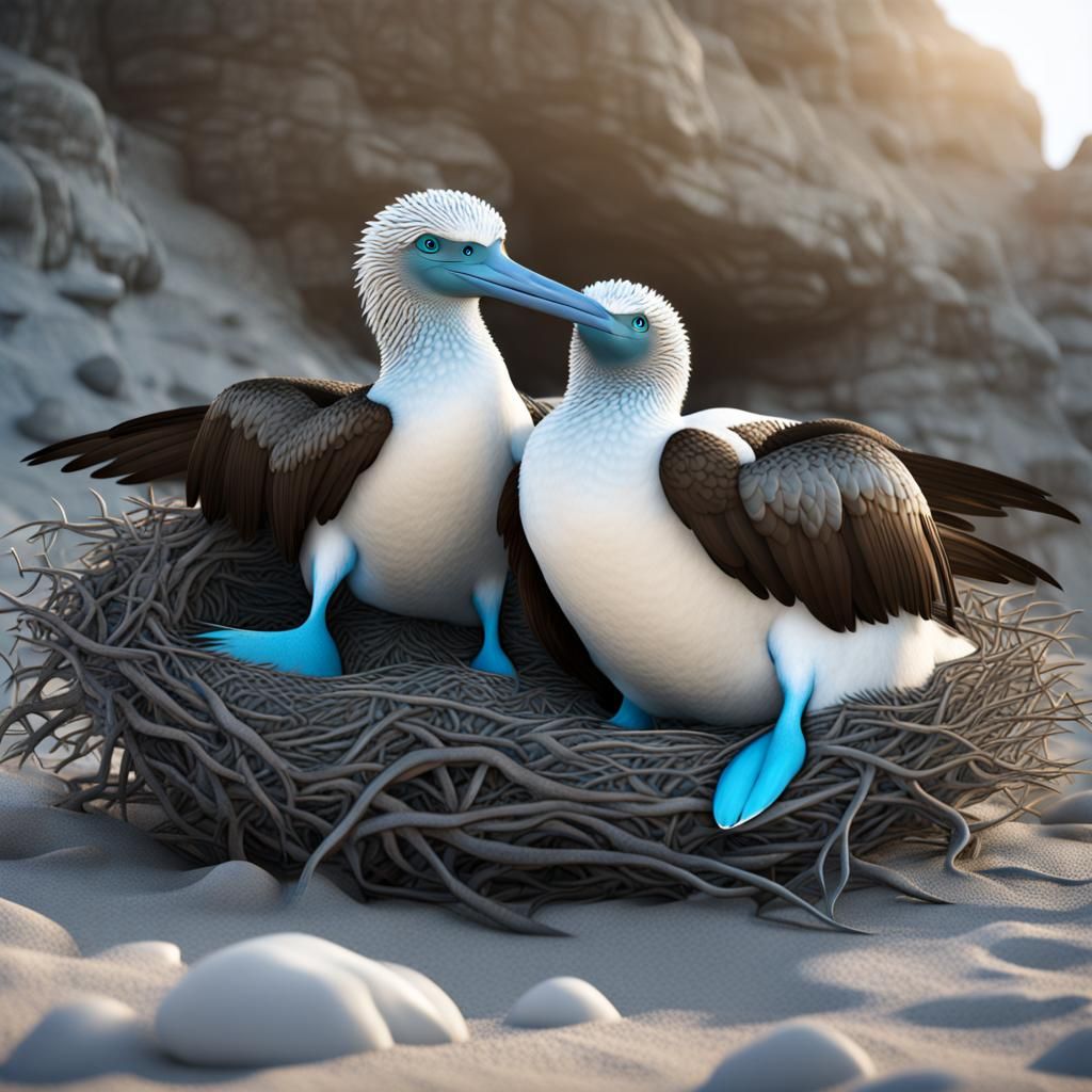 Blue Footed Booby Nest in Detailed Matte Painting