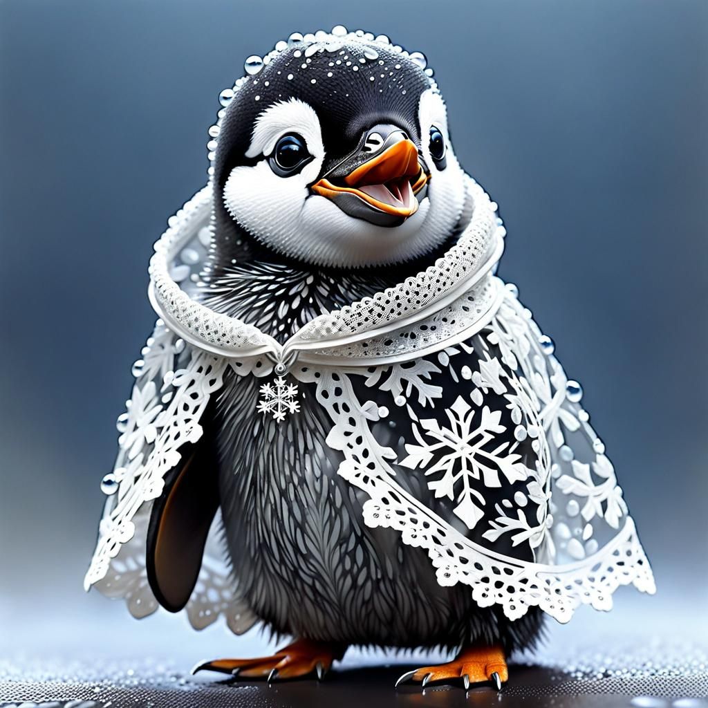 Smiling Baby Penguin in Rain, 3D Rendered