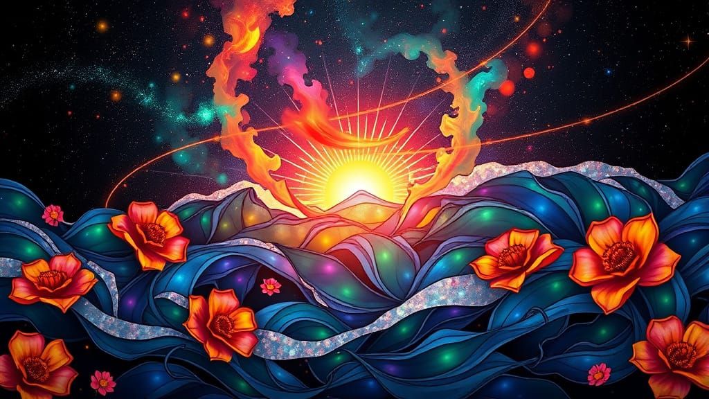 Neon Galactic Art Nouveau Cosmos