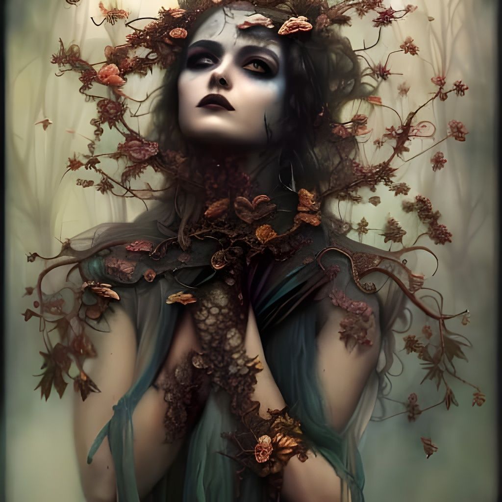 Elegant Gothic Tree Girl in Deep Colors
