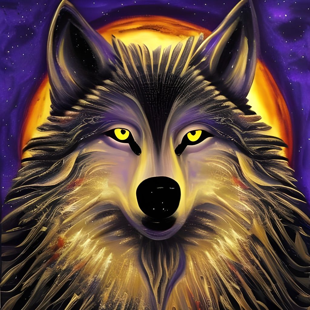 Sci-Fi Baroque Wolf Howling at Night as Impasto