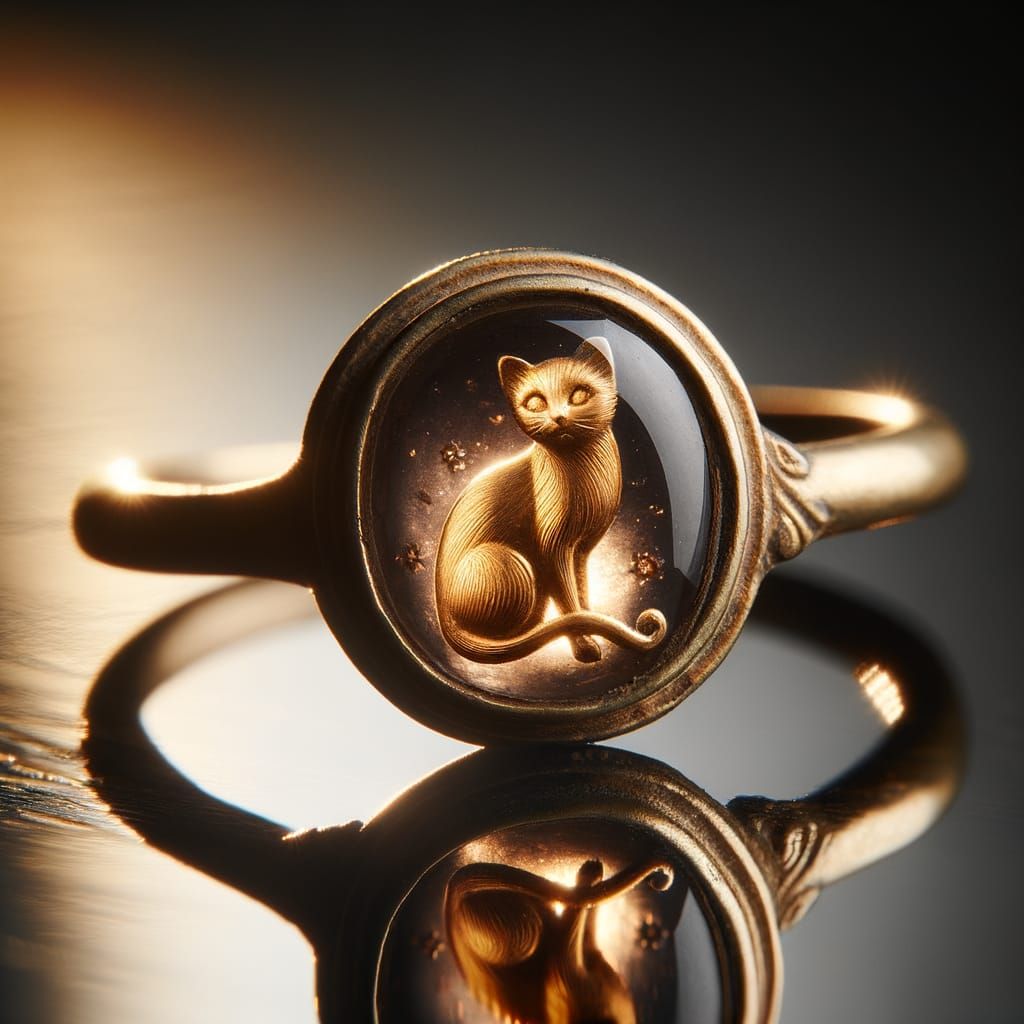 Georgian Mourning Ring with Reverse-Carved Cat Gem