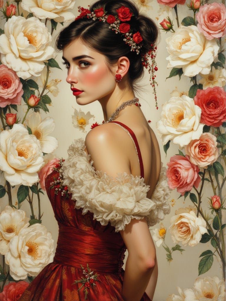 Audrey Hepburn Portrait in Art Nouveau Style