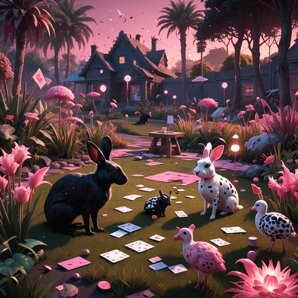 Dystopian Garden Croquet Game in Pink Light