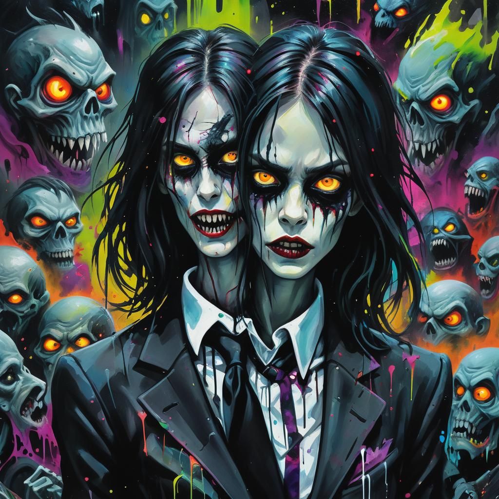 Gothic Graveyard Portrait in Street Art Style