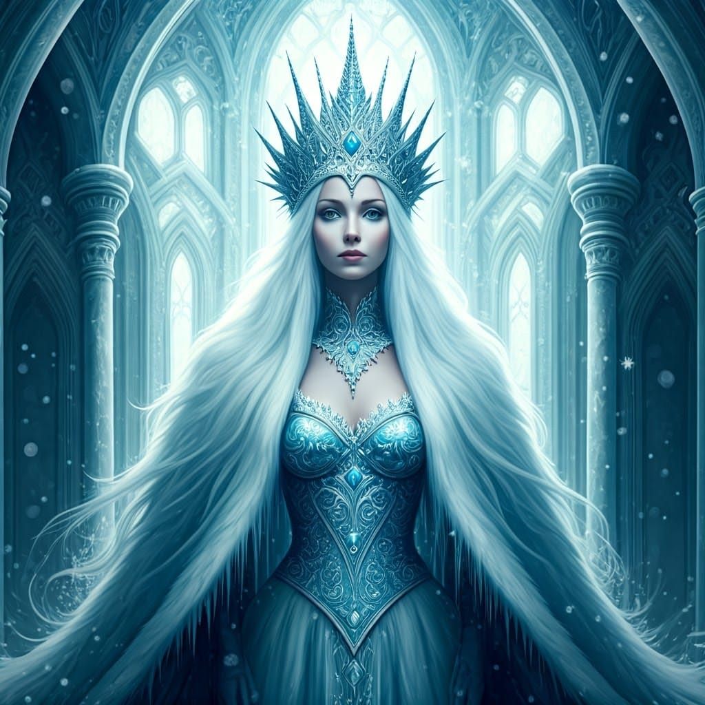 Icy Snow Queen in Crystalline Palace Concept Art
