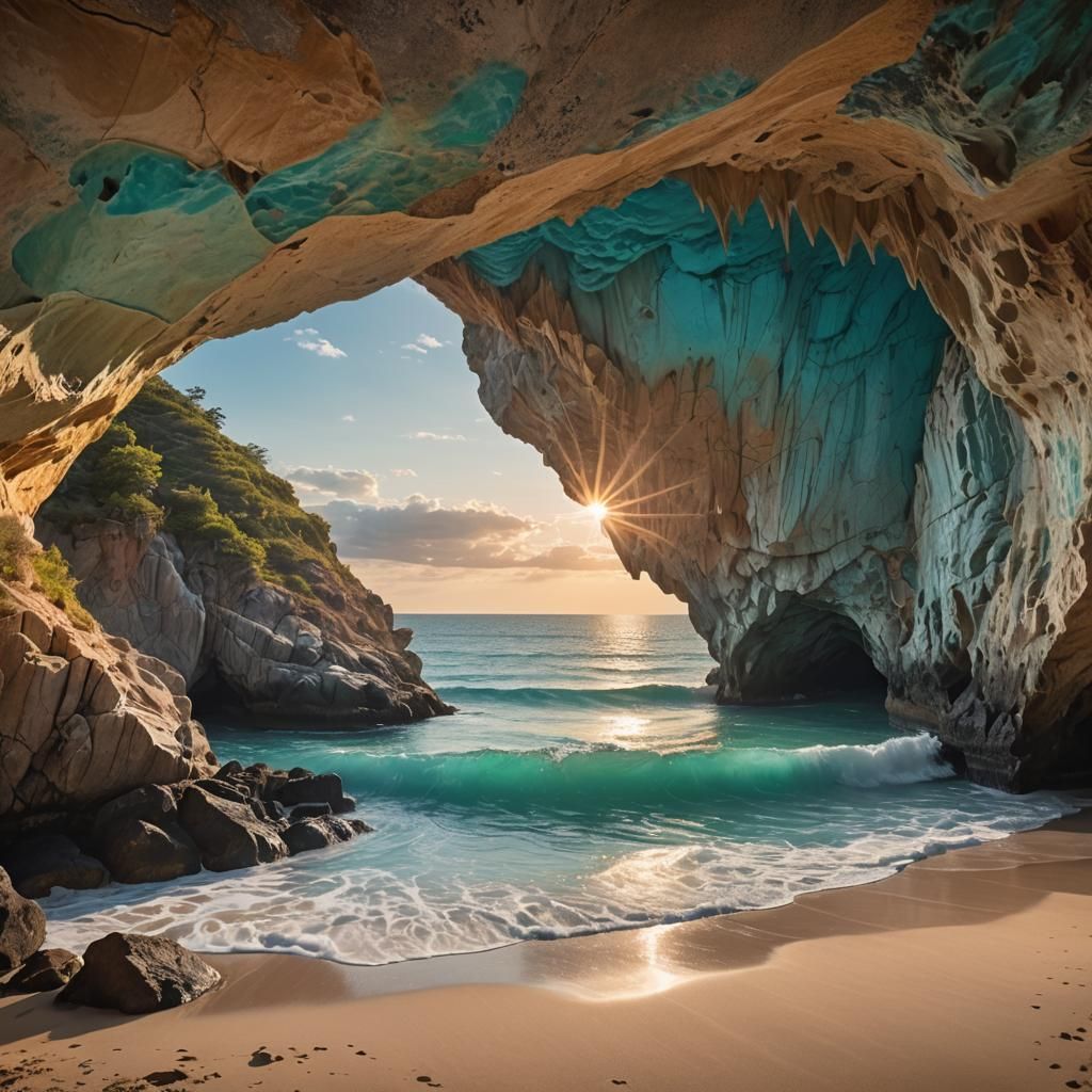Tranquil Cave Opening onto Turquoise Water