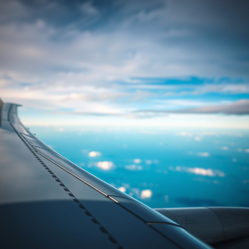Airplane Wing Against Blue Sky: Bokeh Photography