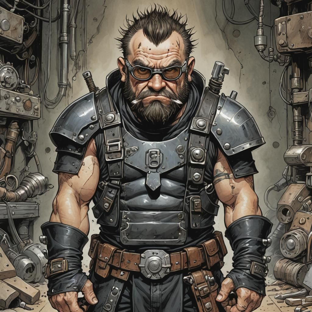 Punk Dwarf Welder in Post-Apocalyptic Comic Style