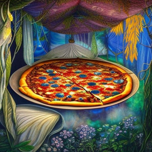 Blue Herbal Mushroom Pizza in Romantic Tent