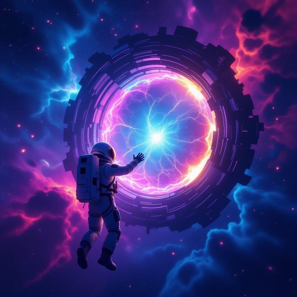 Astronaut Reaches Cosmic Portal in Nebula