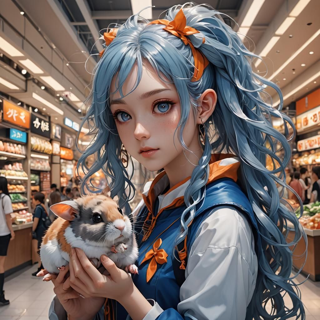 Anime Elf Girl with Hamster in 3D Art