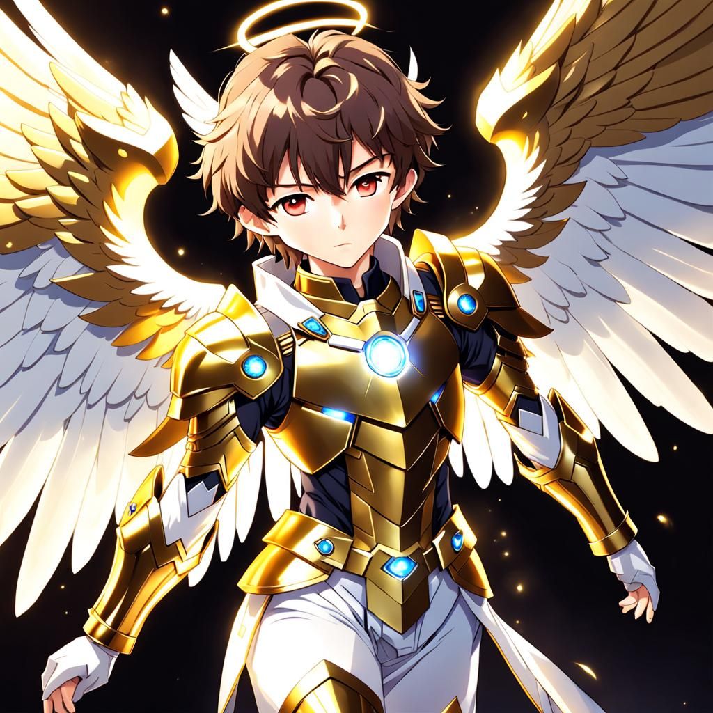 Androgynous Angel in Golden Armor: Anime Style
