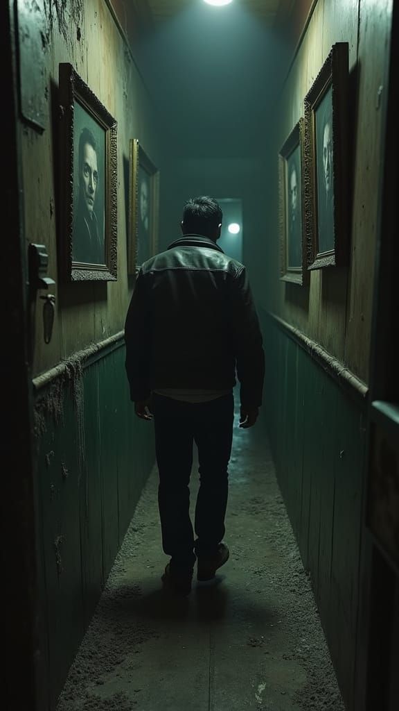 Eerie Hallway Scene in Science Fiction Style