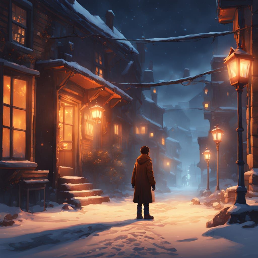 Boy in Winter Town: Fantasy Concept Art