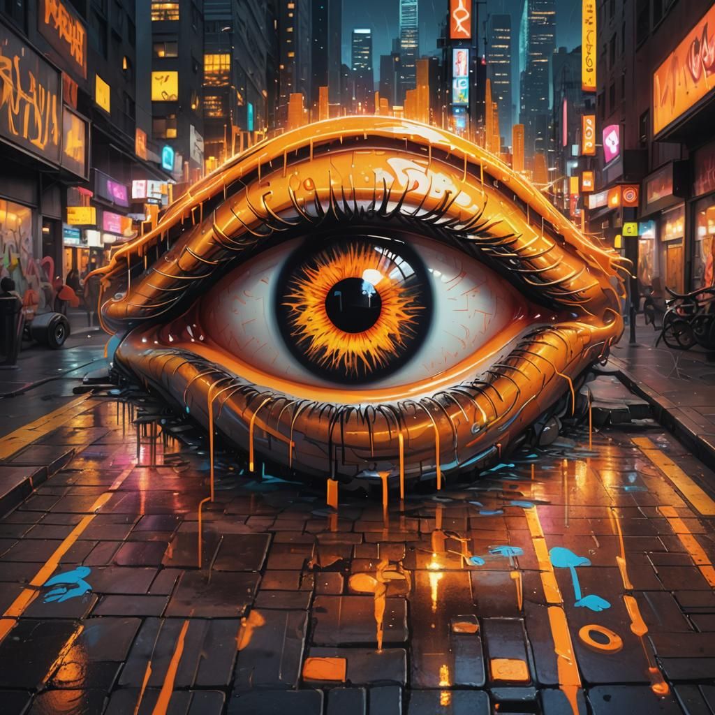 Orange Eye with Graffiti and Neon Lights