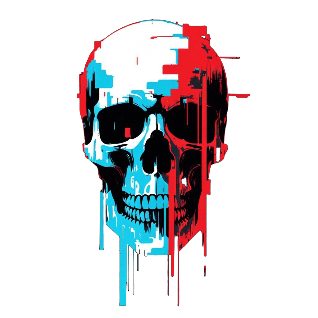 Glitching Skull in Red, Blue, and White