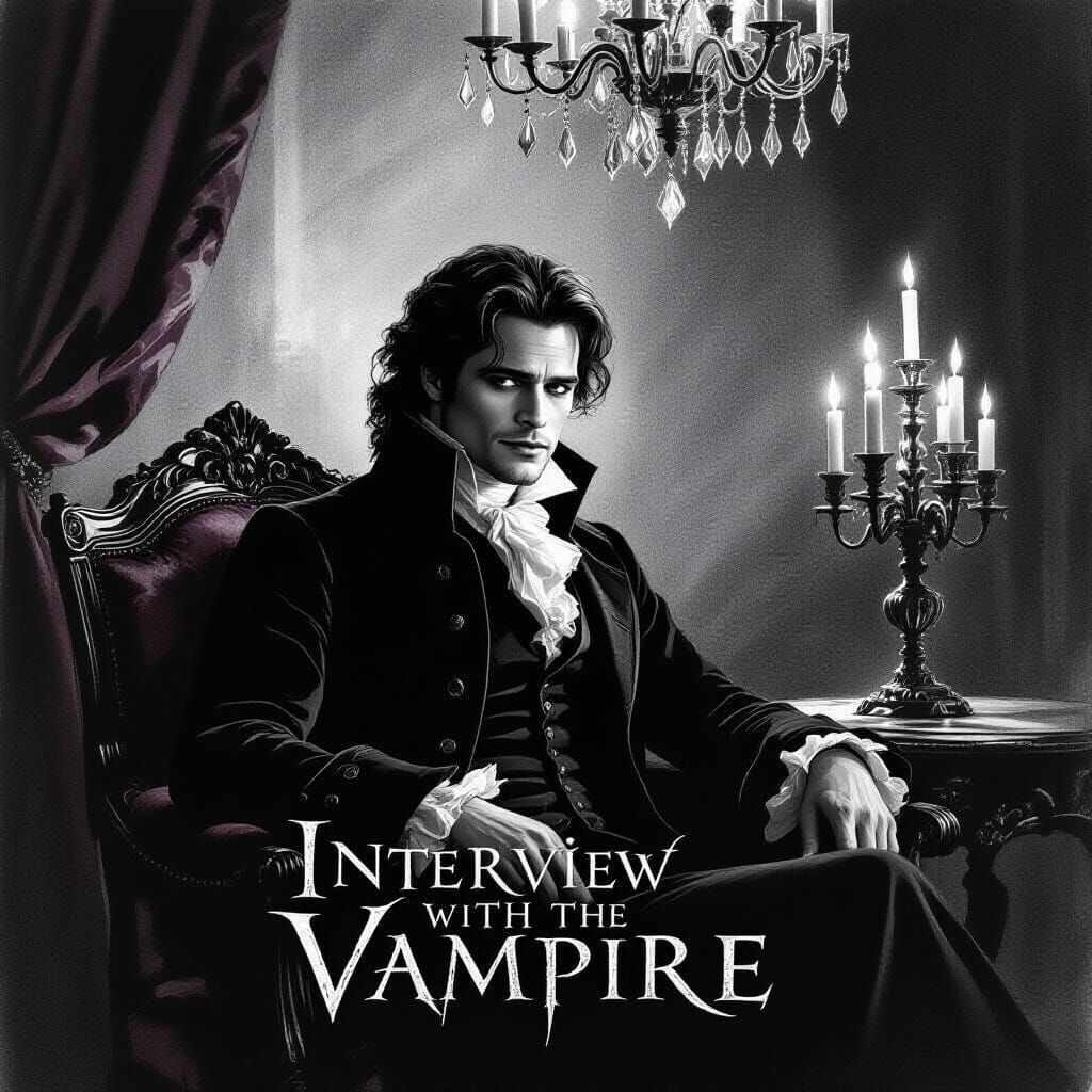 Gothic Vampire Movie Poster in Charcoal Drawing Style