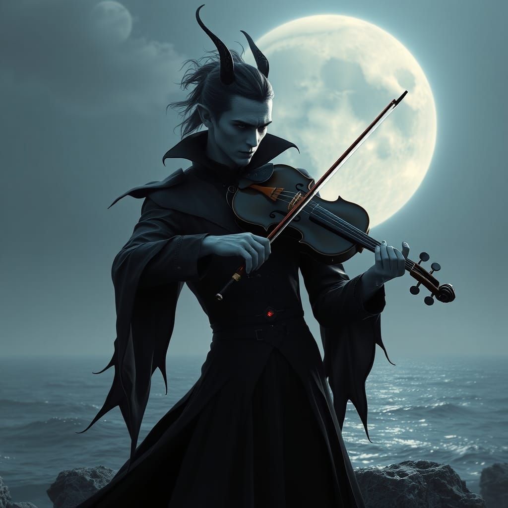 Vampire Violinist Under a Moonlit Sea