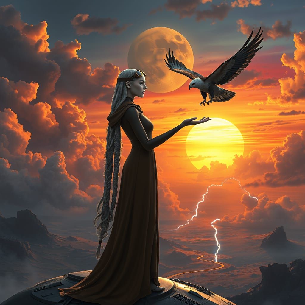 Android Goddess Amidst Cyberpunk Sunset on Terraformed Plane...