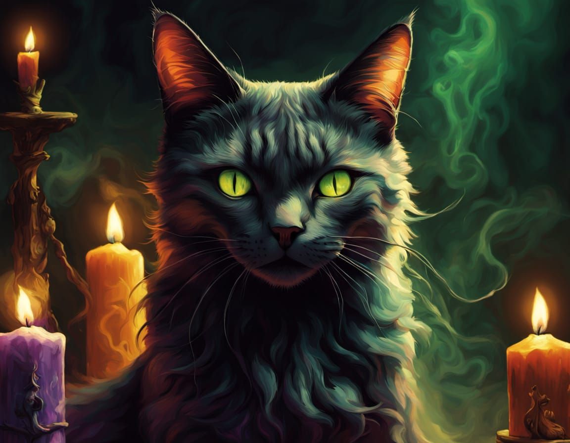 Ecstatic Cat Witch in Surreal Fauvist Dreamscape